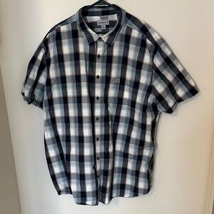 Carhartt Men's Navy and White Checkered Shirt short sleeve
